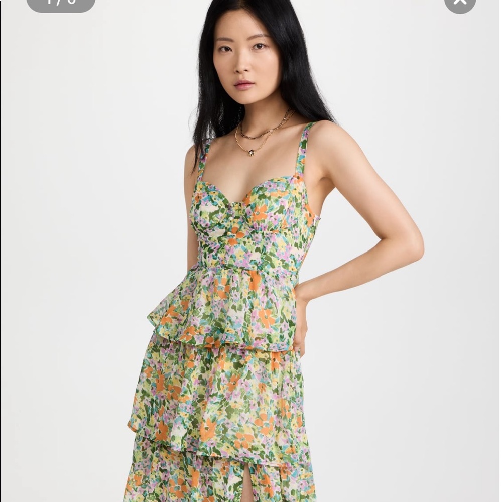 ASTR the Label mid summer night dress. Green orange multi.